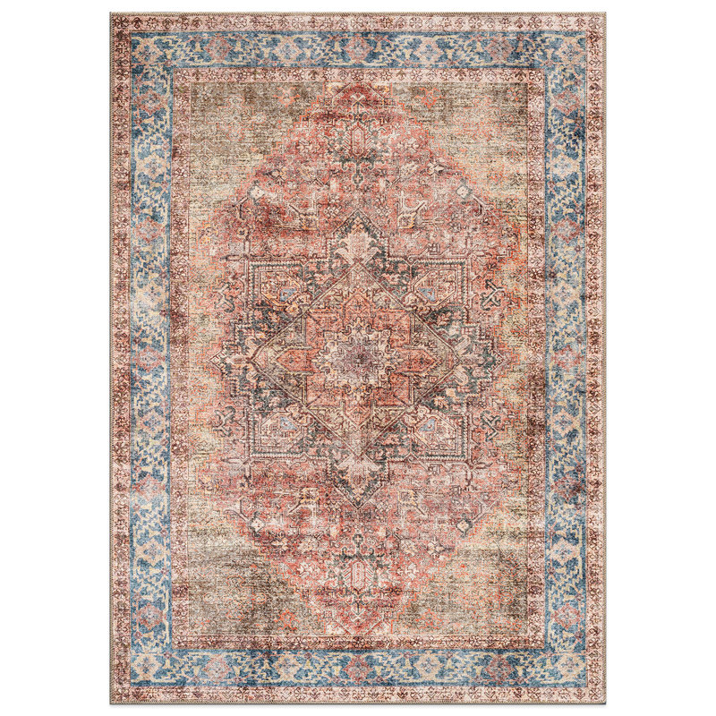 Calista Multi Vintage Rug – Machine Washable Flat Pile With Non-Slip Backing, Rectangle 10' x 14', Multi