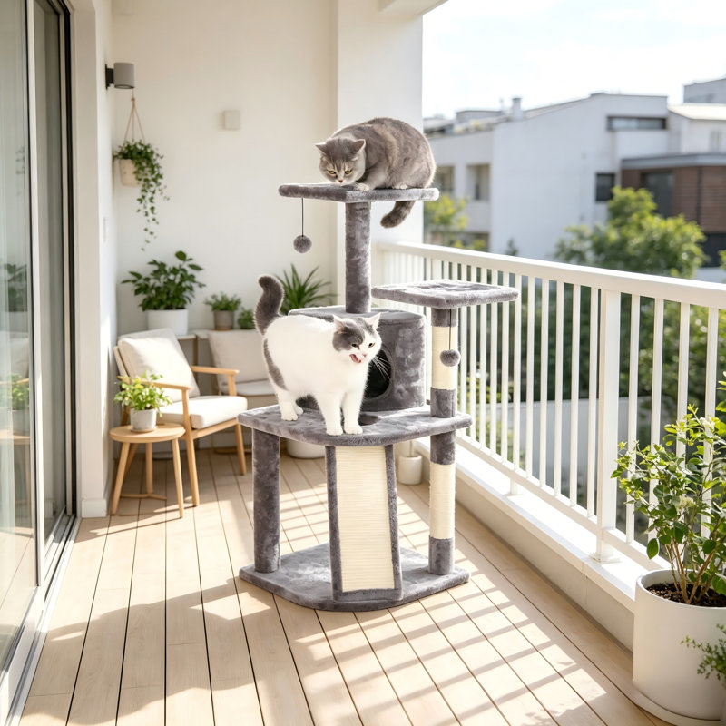 45-Inch Gray Five-Tier Cat Tree Apartment, Multi-Functional All-In-One Design, Providing Both Play And Rest Space For Your Cat.