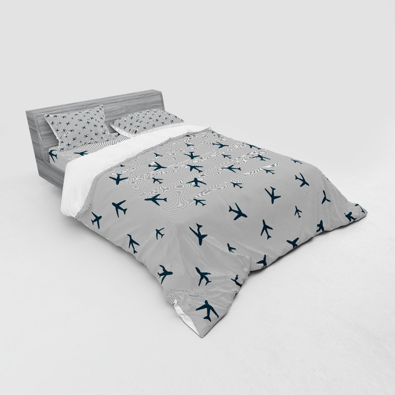 Modern & Contemporary Duvet Cover, Queen Duvet Cover + 3 Additional Pieces, Gray/Blue