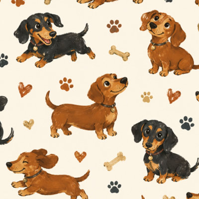 Peel and Stick Wallpaper Watercolor Cute Dachshund Dog Standing Smiling Friendly Contact Paper Removable Self Adhesive Wall Mural Wall Decor for Bedroom Kitchen Cabinets 17.7in x 118in