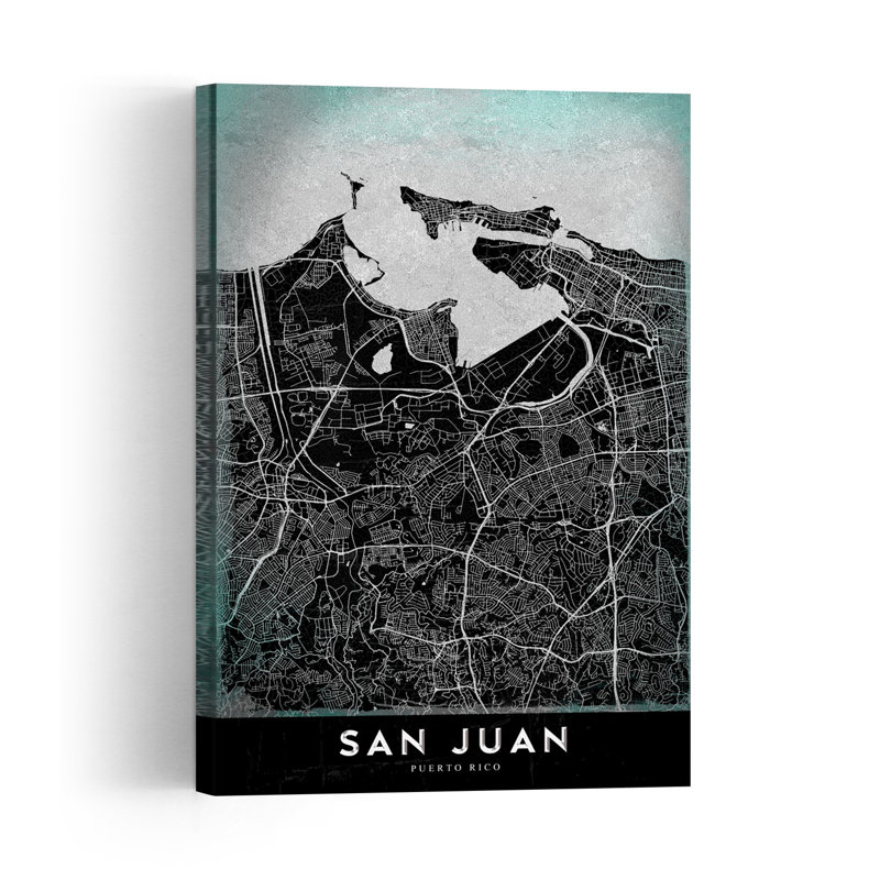 San Juan Puerto Rico Map Retro Vintage City Architecture Wall Art Print 1 Piece Wrapped Canvas Wall Art