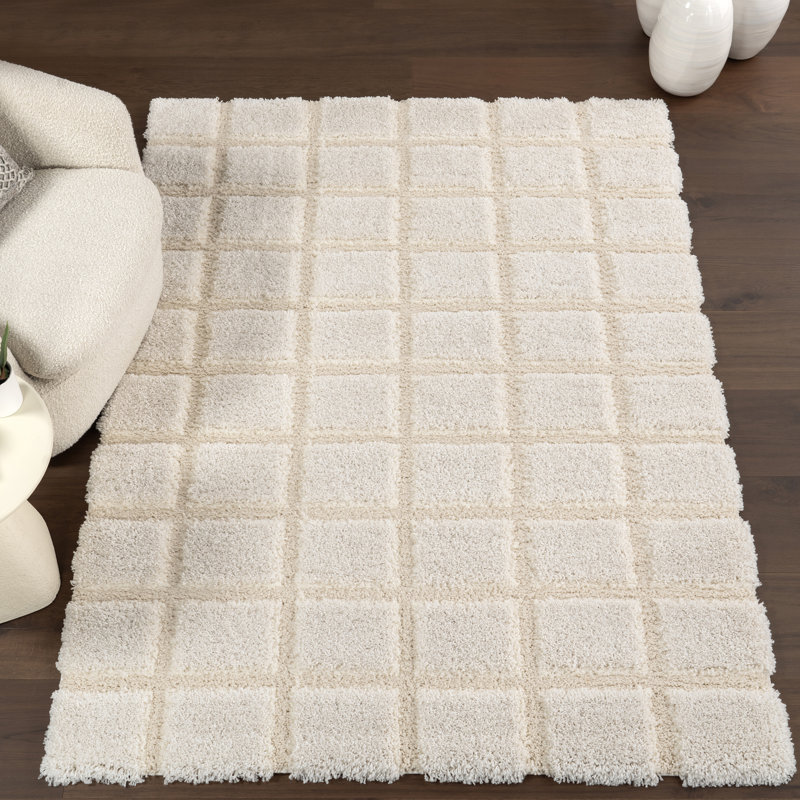 Christabel Checkered High-Low Shag Area Rug, Rectangle 4' x 6'