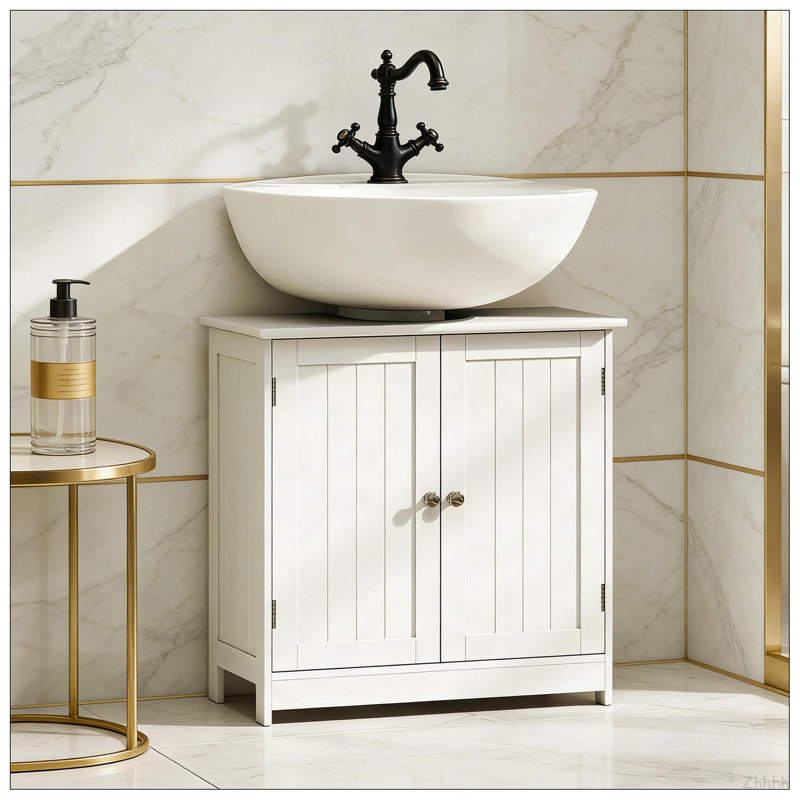 Élégant meuble-lavabo à piédestal et armoire de salle de bain sous le lavabo, Blanc
