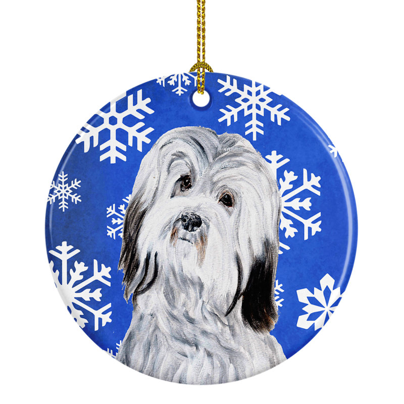 Ornement figurine suspendu en céramique winter flocons havanese