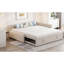 Lit de jour double rembourré en L avec lit gigogne escamotable, beige