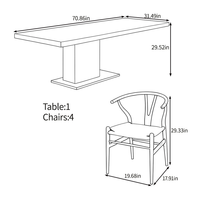 Ensemble de table multifonctionnel en bois massif, H 29,52 po x L 70,86 po x l 31,49 po