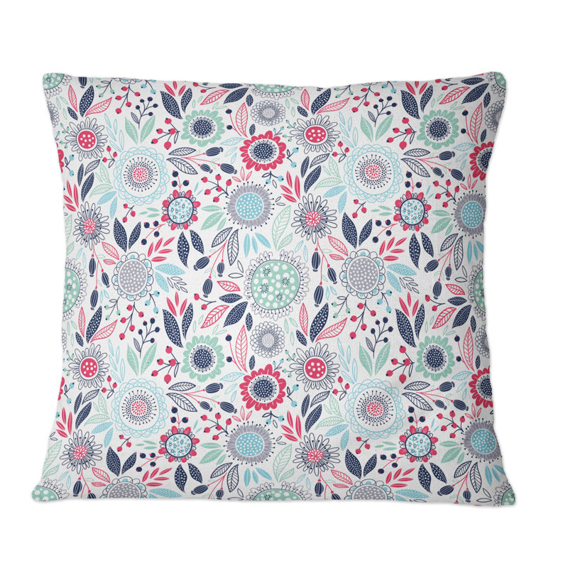 Coussin décoratif rétro à motif de fleurs roses et bleues, 18 po x 18 po