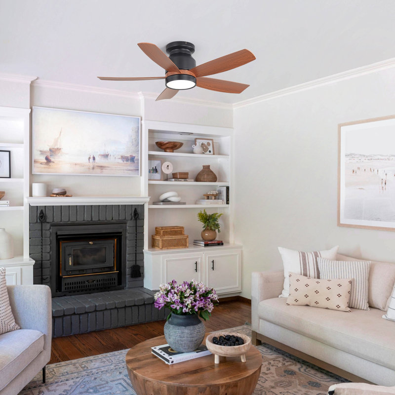 42 Inch Matte Black Ceiling Fan With LED Light And 6 Speed Remote Control Reversible DC Motor  For Bedroom Living Room