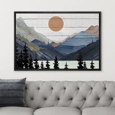 Blue Mountain Pine Forest Nature Wood Effect Abstract Landscape Farmhouse Wall Decor Bedroom