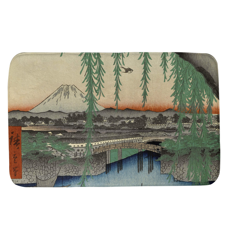 Tapis pour salle de bain yatsumi bridge, l 17 po x L 24 po, Vert / orange / gris