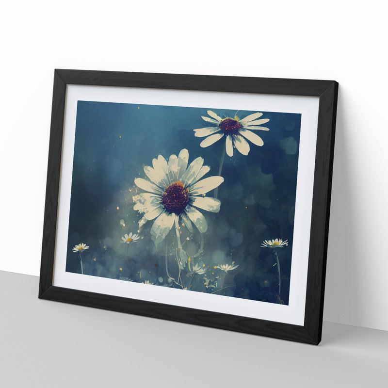 Glamorous Daisy Flowers - Framed Print, 46cm H x 64cm W x 2cm D, Black