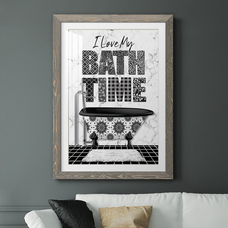 Bath Time - Art textuel, cadre photo, Cadre en papier gris, H 44 po x l 31 po x P 1 po