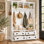 Armoire de vestibule Modern Farmhouse avec banc, organisateur de vestibule avec crochets et casiers de rangement ouverts