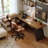 Nut-brown+Black L-Shaped Solid Wood+Iron desk-79790659-79790661