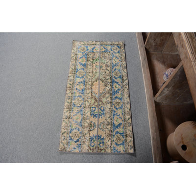 Vintage Rug, 1.7x3.5 ft Small Rug, Luxury Rug, Turkish Rugs, Kitchen Rugs, Blue Home Decor Rug