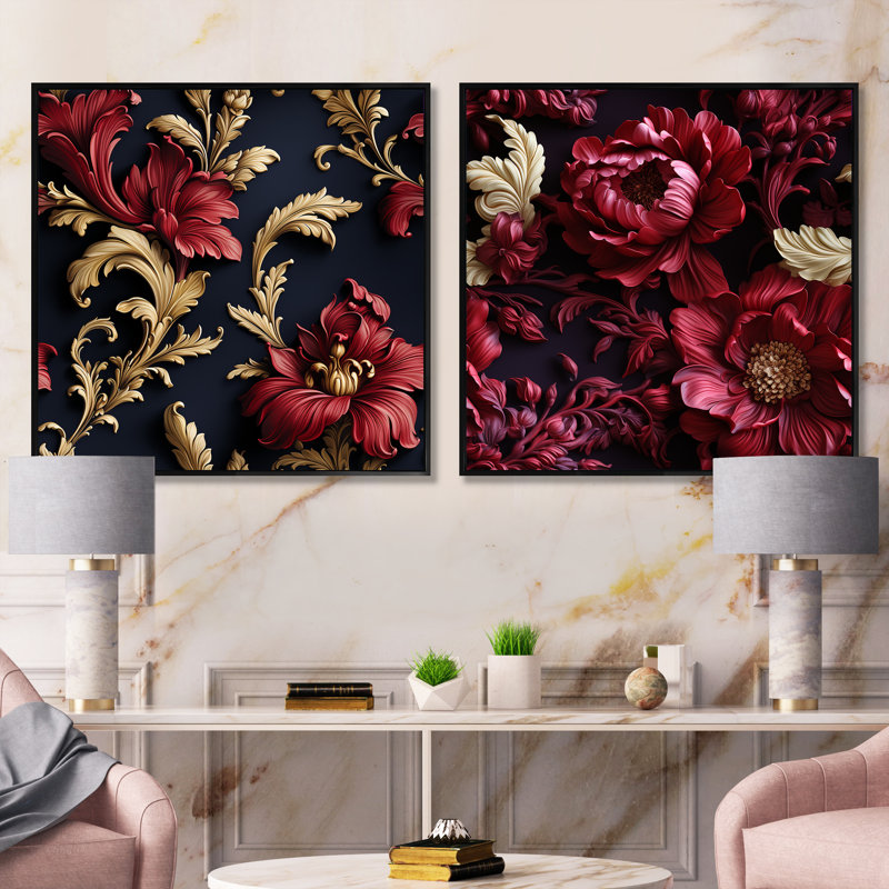 Cagney - Ensemble de 2 pivoines carrées, Cadre flottant noir, H 16 po x l 33 po