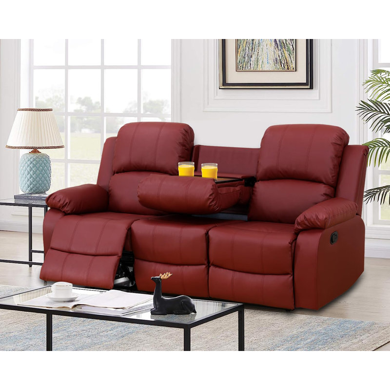 Canapé 3 places en PU et PVC, Rouge