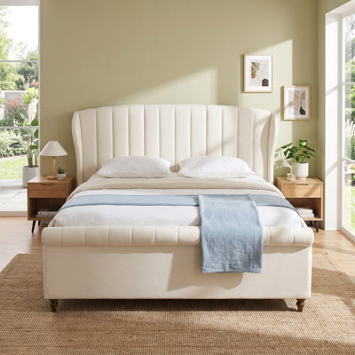 Modern Arched Tufted Upholstered Bed, King, Cream Velvet