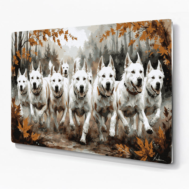 Chiens, art mural gris en métal Kuvasz, H 20 po x l 24 po