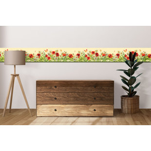 GB40020 Grace & Gardenia Wildflower Bloom Peel and Stick Wallpaper Border 10in Height x 15ft Long,Yellow Green Red (Set of 20)