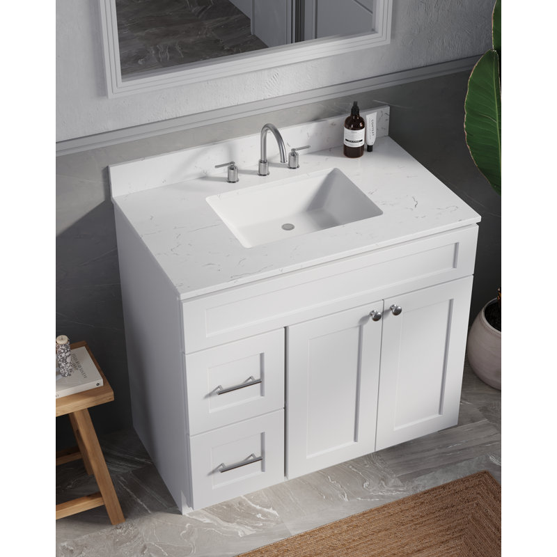 Chrisna 37'' Single Bathroom Vanity with Quartz Top, White