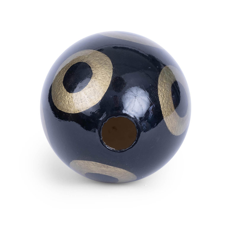 Painted Ostrich Egg Sculpture, Black/Gold