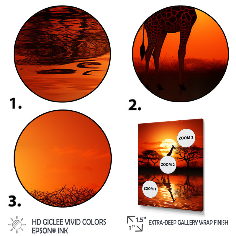 Savane, safari, aventure, girafe - girafe, art mural, Toile tendue, H 32 po x l 24 po