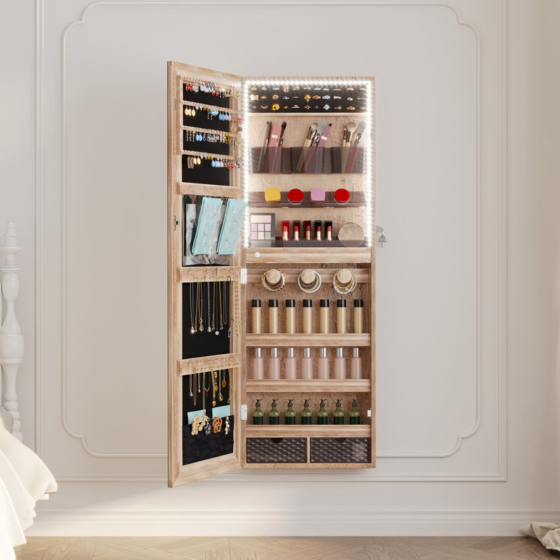 Armoire à bijoux 14,6 po de largeur avec miroir pleine longueur, Brun