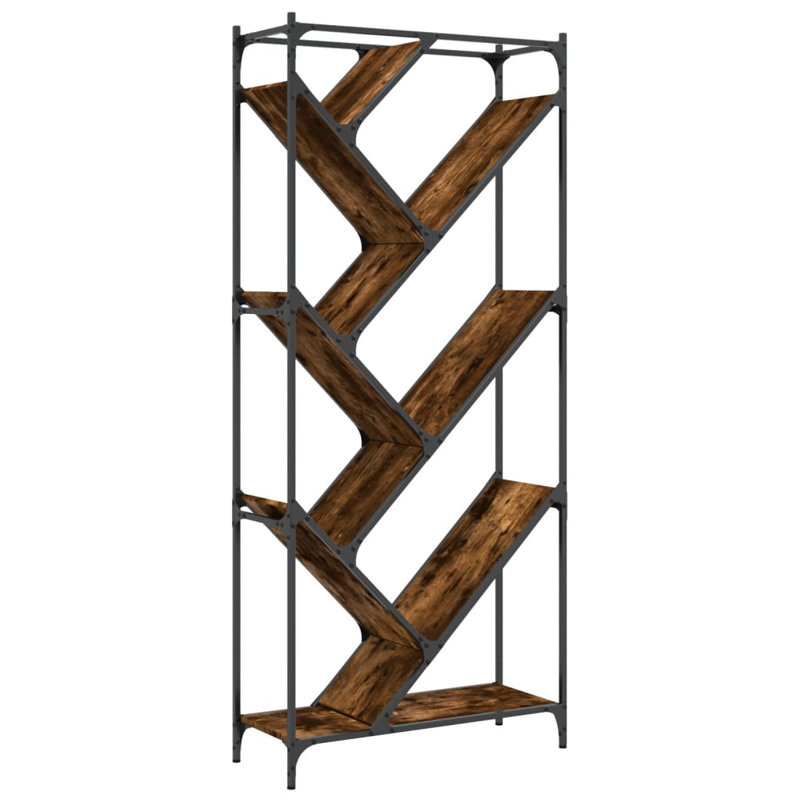 Brentford 180cm H x 79cm W Metal Geometric Bookcase, Smoked Oak