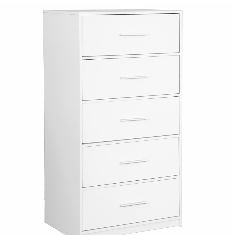 Commode 5 tiroirs avec grands tiroirs en tissu, blanc