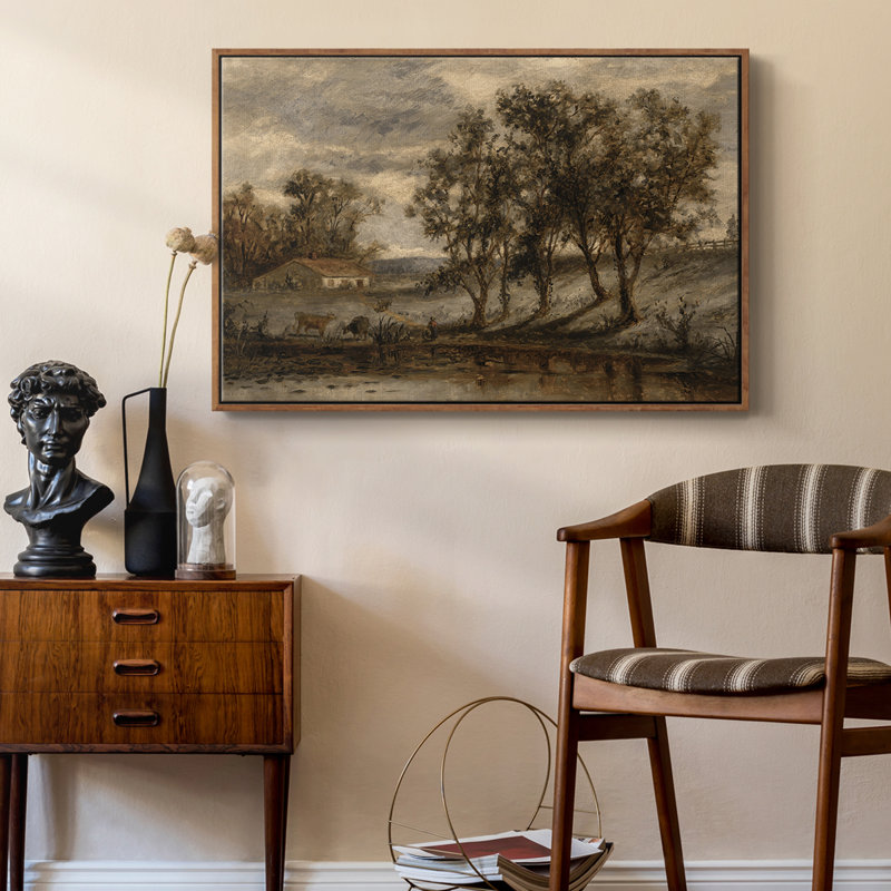 Paysage rétro - Toile tendue avec châssis DCLV, Noyer, H 17 po x l 25 po