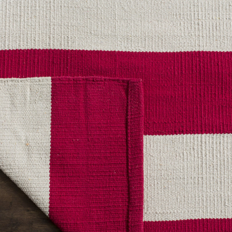 Brookvale Striped Hand-Woven Cotton Red/White Area Rug, Rectangle 3' x 5'