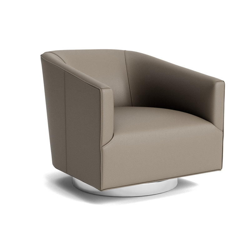 Cooper Full Swivel Leather Chair, Polished Stainless Steel, Greenwich Performance Leather - Pewter