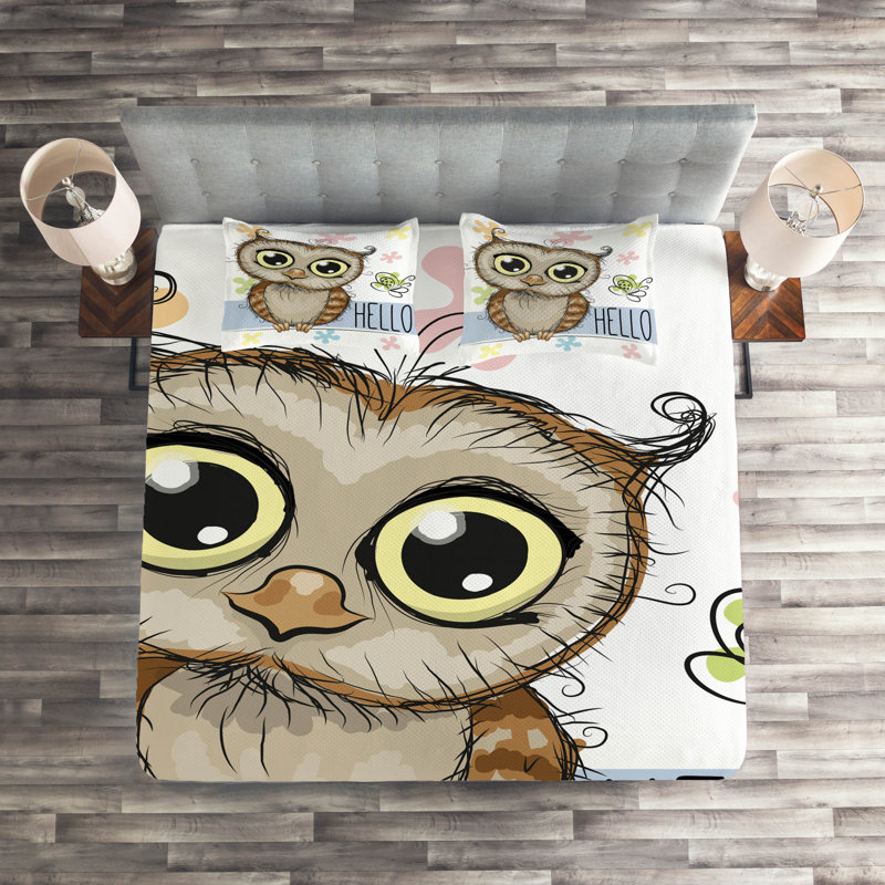 Owl Polyester Coverlet, King Bedspread + 2 Shams