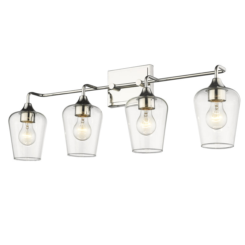 Meuble-lavabo 4 lumières 32 po en nickel poli avec verre transparent., Nickel poli