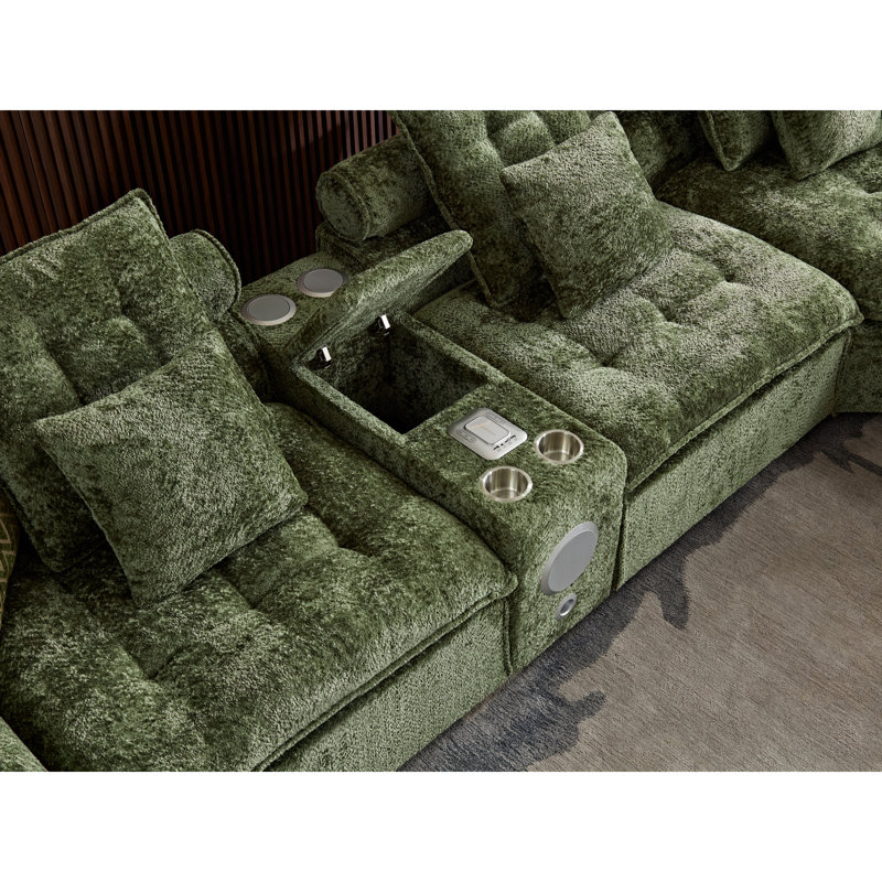Canapé d'angle surdimensionné en boucle verte avec rangement, canapé modulaire moderne pour la maison, Vert