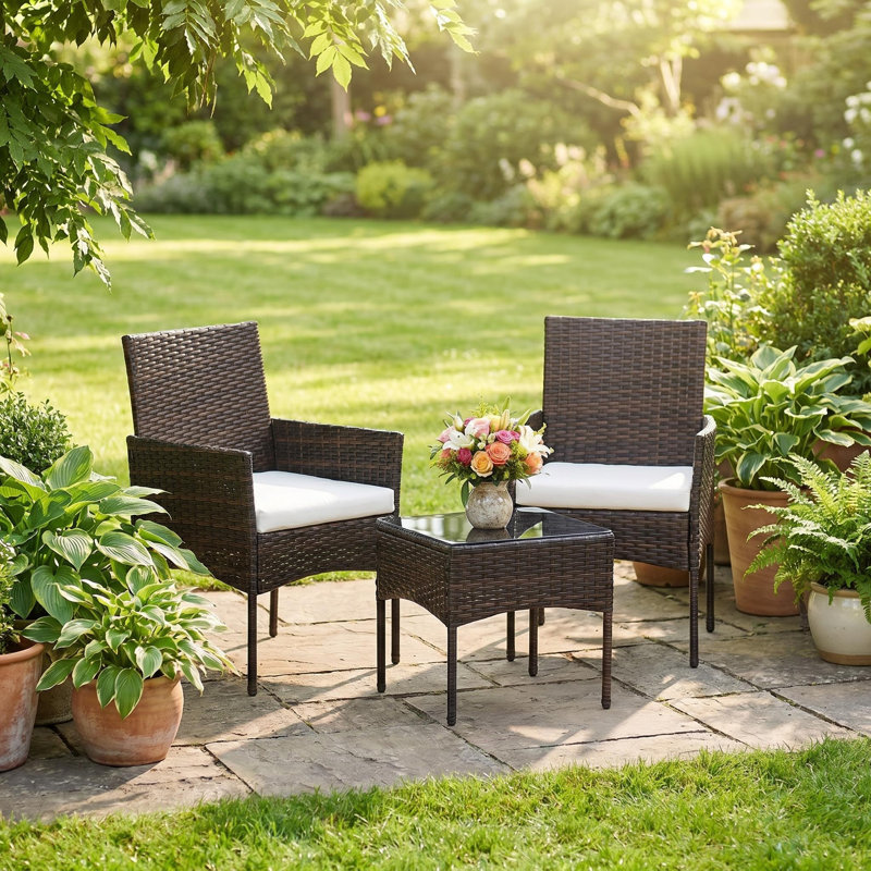 Ensemble de conversation d'extérieur en osier pour 2 personnes avec coussins, Brown