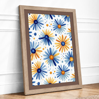 Daisy Bloom Pattern Botanical - Framed Print