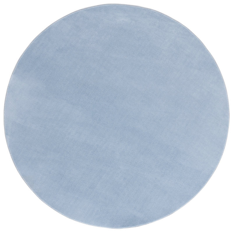 Tapis bleu clair en polyester tissé à la machine Aldo, Rond 4 pi