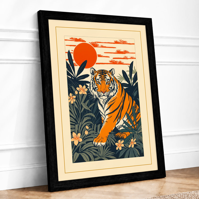 Tiger in Jungle Japandi - Framed Print, A4 - 29.7 x 21.0 cm, Black
