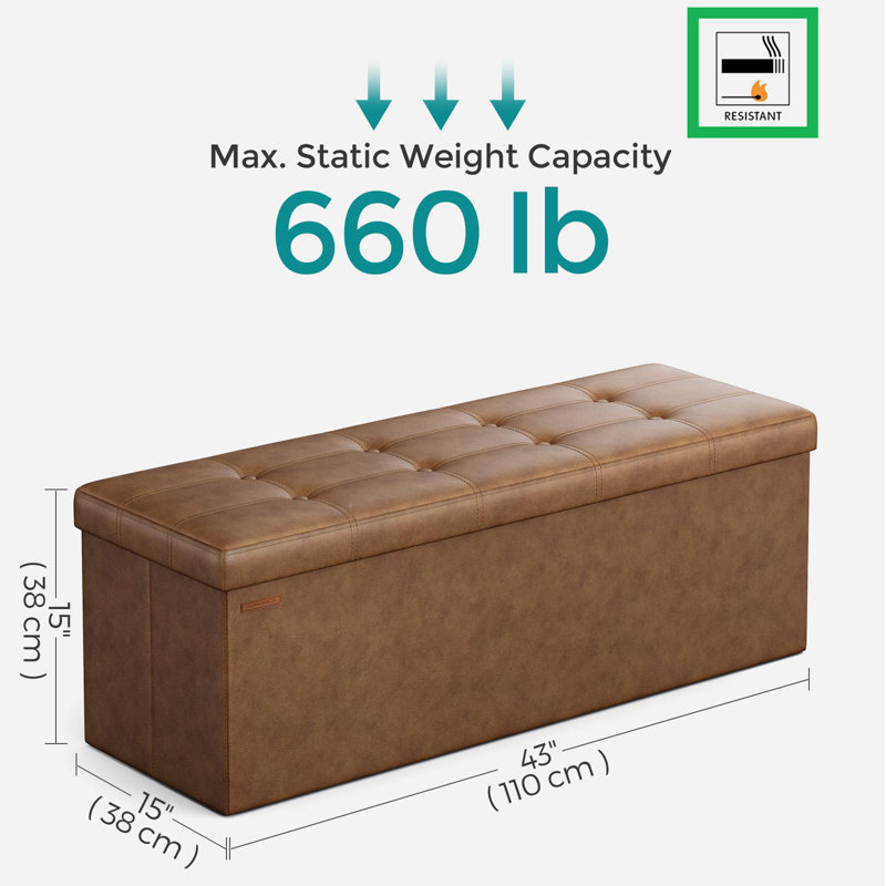 Banc de rangement avec repose-pieds 43 pouces, Brun café