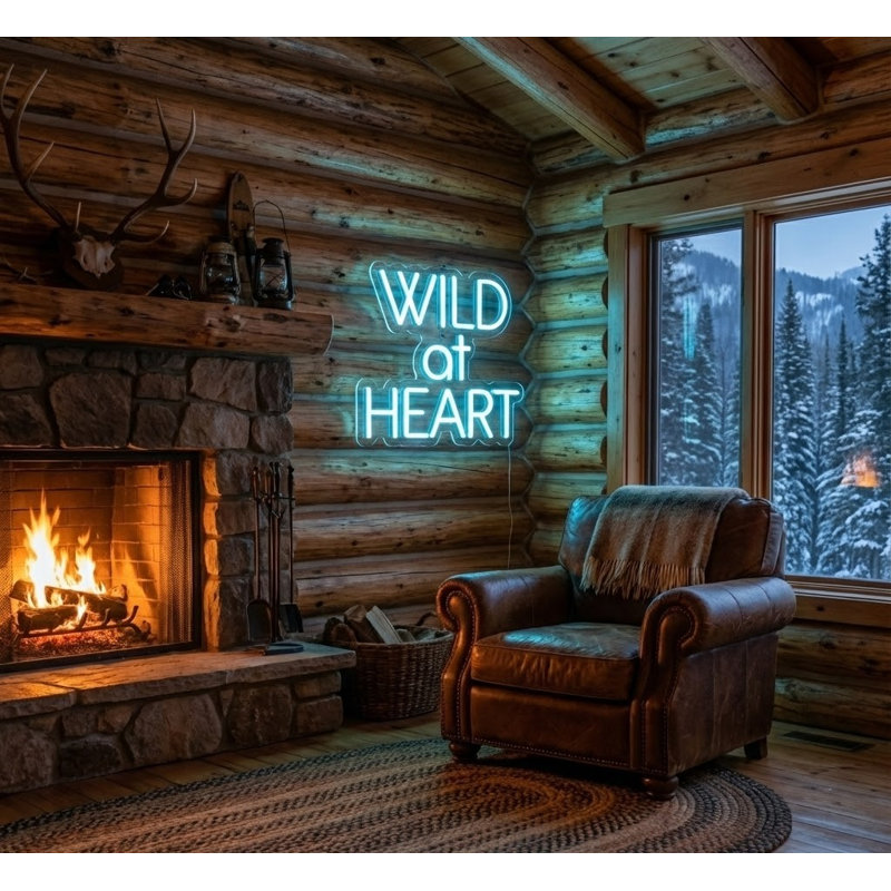  | Wild at Heart, enseigne au néon | Fabriqué avec un tube néon bleu glacier flexible durable offrant une lueur brillante et uniforme pendant plus de 50 000 heures sans décoloration ni scintillement | 24 x 22 | Bleu glacier