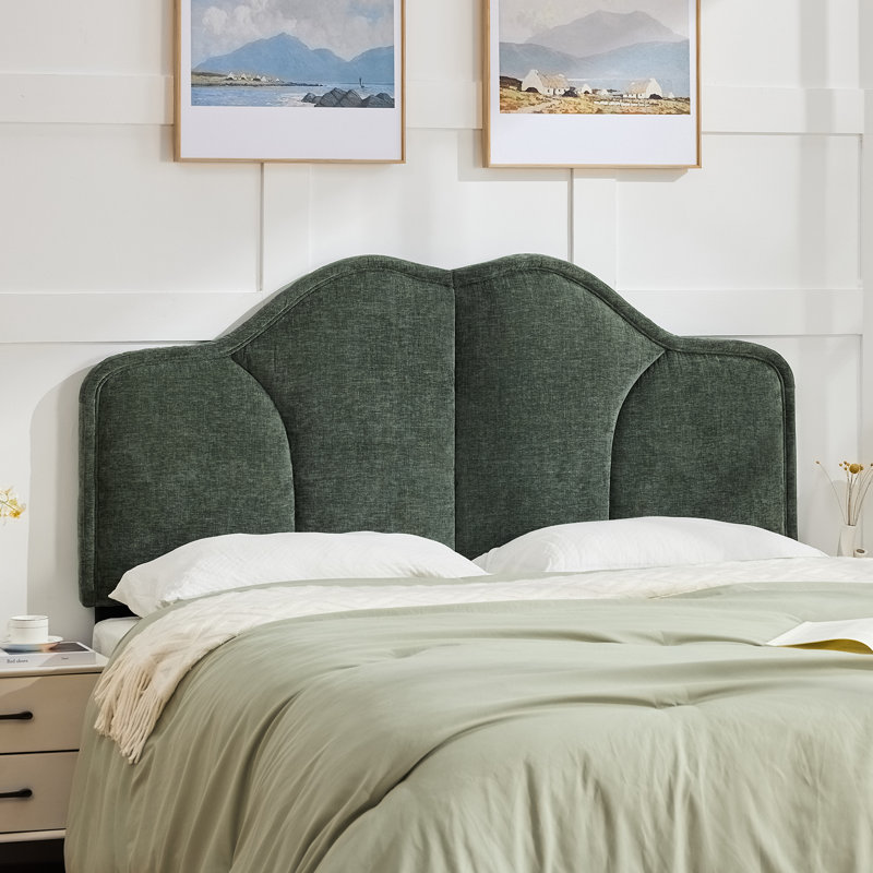 Upholstered Headboard Adjustable Height & Width Bed Head Backrest, Full/ Queen, Green