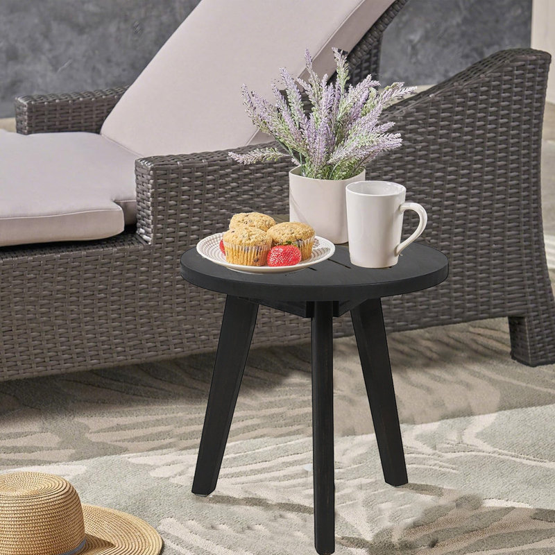 Table d'appoint ronde en bois d'acacia teinté, Noir, noir, noir, noir, Noir, noir, noir, noir