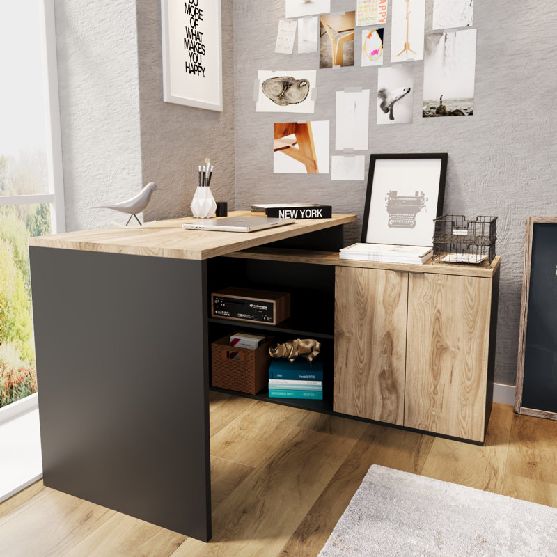 Papagni L-Shaped Executive Desk, Brown/Anthacite