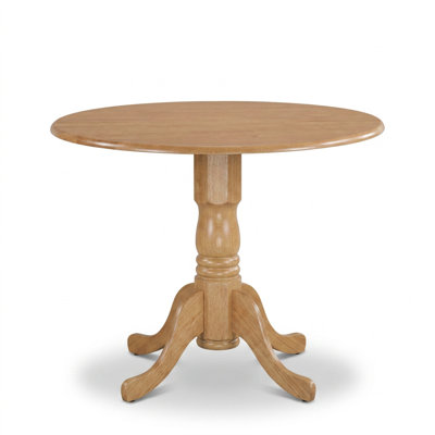 30 in. H x 42 in. W x 42 in. D Oak Asian Solid Wood Round Dining Table Set with Drop Leaf Pedestal Base 3-Piece
