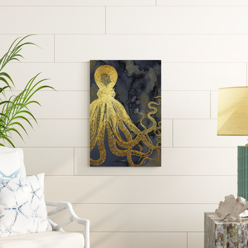 Rosecliff Heights Octopus Ink Gold & Blue I On Canvas by Christine ...