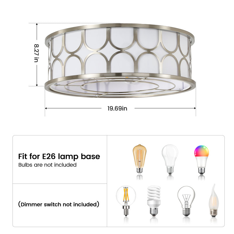 20" Modern Flush Mount Ceiling Fan With Light Kit And Remote Control, Silver