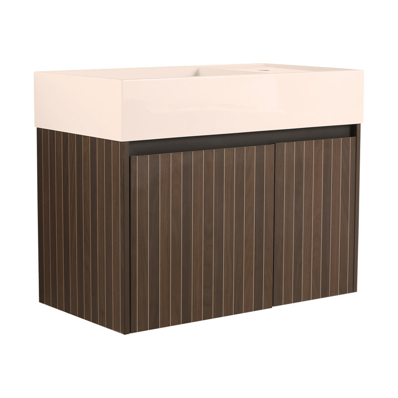 Armoire de salle de bain 30 po avec lavabo, portes, conception à fixation flottante, pour petite salle de bain, Argent/Brun