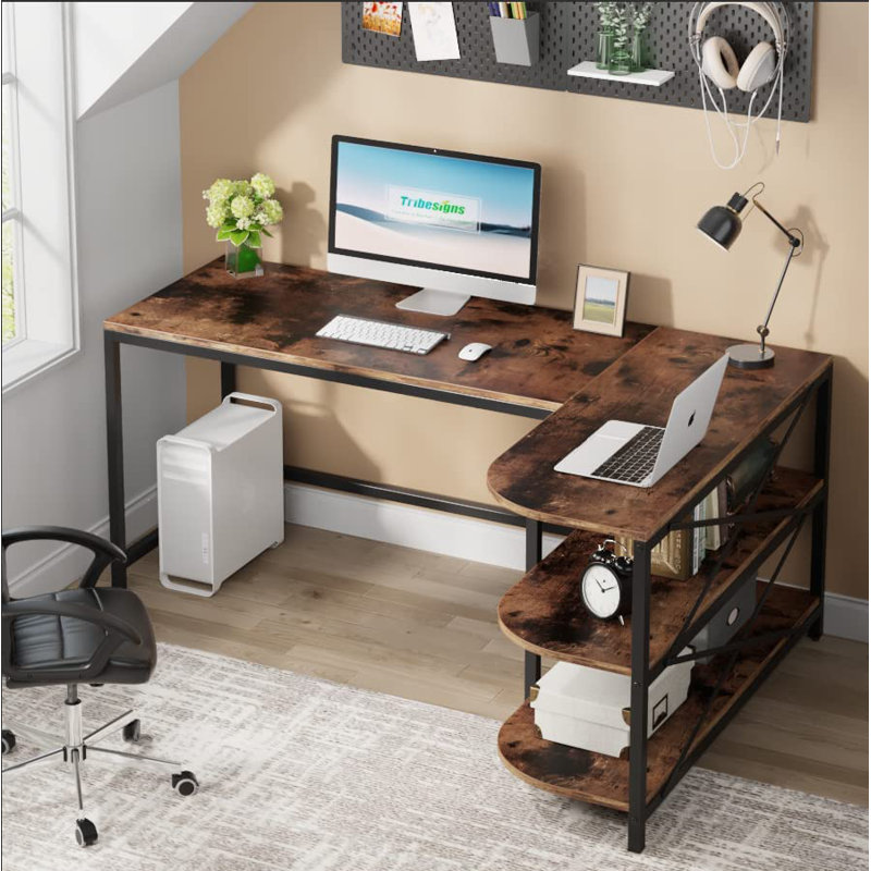 L-Shaped Metal Base Computer Desk